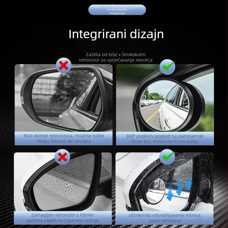 Automobilski retrovizor s integriranim kišnim rubom, malo kružno ogledalo (Kanat, Materijal ABS + staklo)