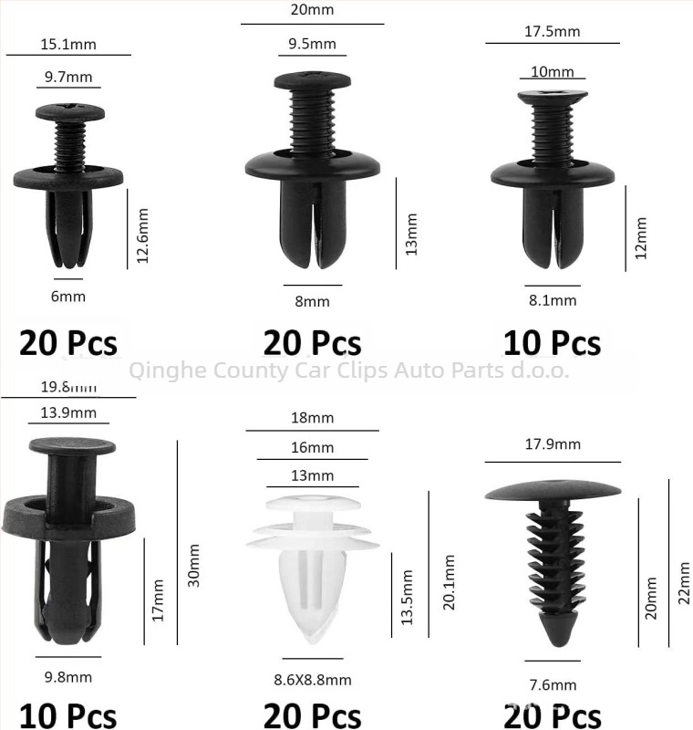 Univerzalni set proširnih vijaka za branik i panel blatnika, PP, model HE26, 100 kom u kutiji, marka Car buckle craftsman