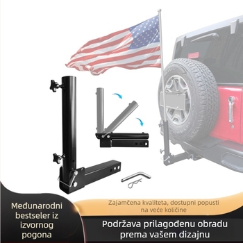 Stražnji nosač zastave za automobil/prikolicu — sklopni nosač, pričvrsni konektor, prilagodljiva obrada