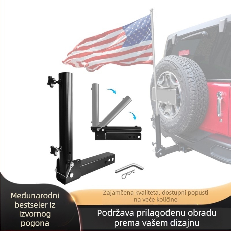 Stražnji nosač zastave za automobil/prikolicu — sklopni nosač, pričvrsni konektor, prilagodljiva obrada