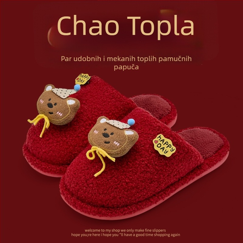 Papuče za kuću s denim gornjim dijelom, PVC đon, tople, Toe Cap dizajn