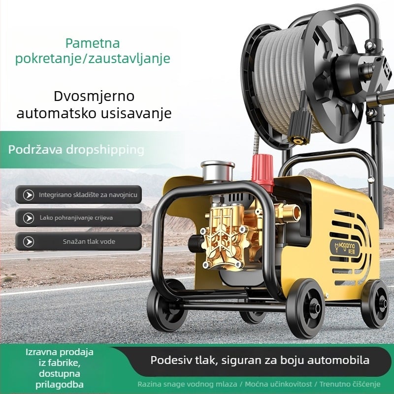 Kućni visokotlačni stroj za pranje automobila, 220V, 1600W, dužina crijeva 10–25 m, težina 5 kg, tlak 2.5–25 MPa