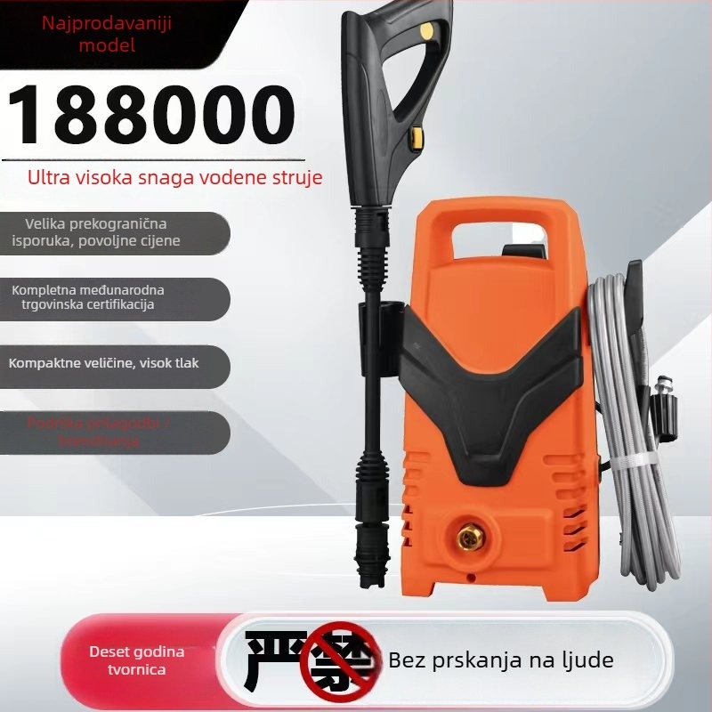 Stroj za pranje automobila, 1300 W, 220 V, model Q4, raspon tlaka 2,5–25 MPa, crijevo visokog tlaka 5 m, vodovodna cijev 7 m