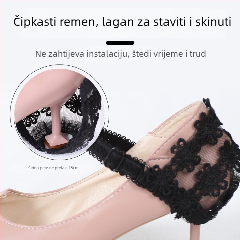 Dodatak za sprječavanje klizanja visokih potpetica s čipkastim cvjetnim pokrovom pete; Model 021; Stil Lace Sun bouquet vezice; Podesive dimenzije; Prikladno za tip obuće 21349034715