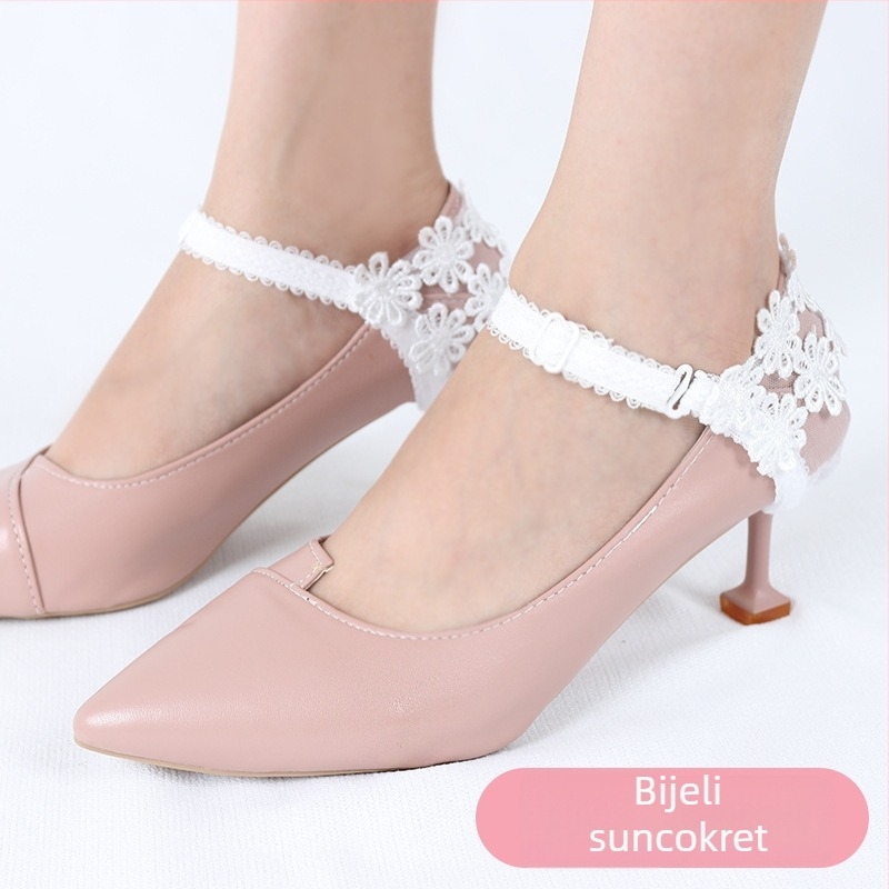 Dodatak za sprječavanje klizanja visokih potpetica s čipkastim cvjetnim pokrovom pete; Model 021; Stil Lace Sun bouquet vezice; Podesive dimenzije; Prikladno za tip obuće 21349034715