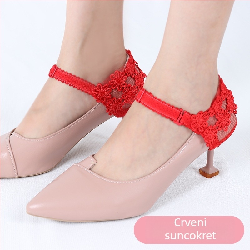 Dodatak za sprječavanje klizanja visokih potpetica s čipkastim cvjetnim pokrovom pete; Model 021; Stil Lace Sun bouquet vezice; Podesive dimenzije; Prikladno za tip obuće 21349034715