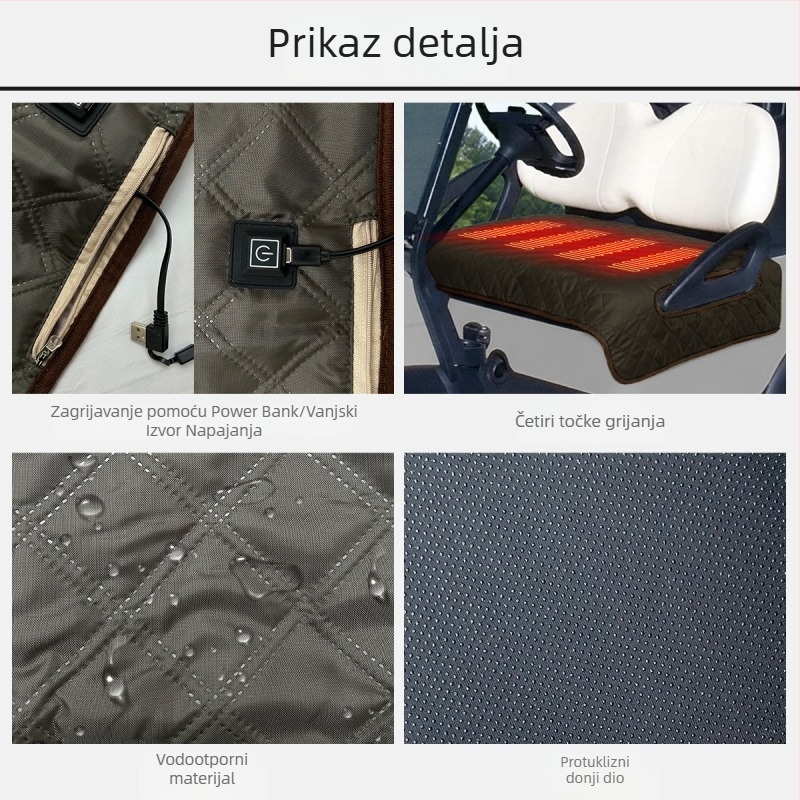 Grijajući jastučić za golf kolica USB — plosni minimalistički dizajn, plišana površina, punilo od sintetičkih vlakana
