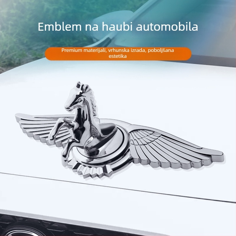 Emblem poklopca motora od cinkovog legura - 3D uspravni znak konja, samoljepljivi automobilni logo