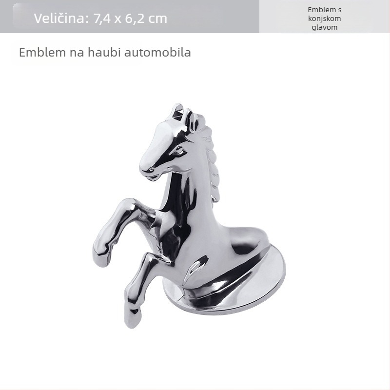 Emblem poklopca motora od cinkovog legura - 3D uspravni znak konja, samoljepljivi automobilni logo