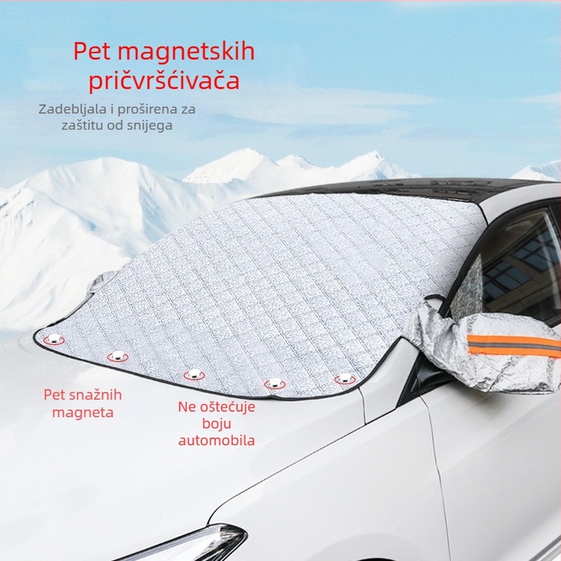 Pokrov snijega za prednje staklo automobila, dvostruki sloj aluminijske folije, ugrađena instalacija, univerzalna kompatibilnost, zaštita od smrzavanja