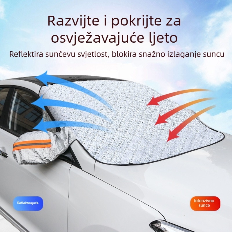 Pokrov snijega za prednje staklo automobila, dvostruki sloj aluminijske folije, ugrađena instalacija, univerzalna kompatibilnost, zaštita od smrzavanja