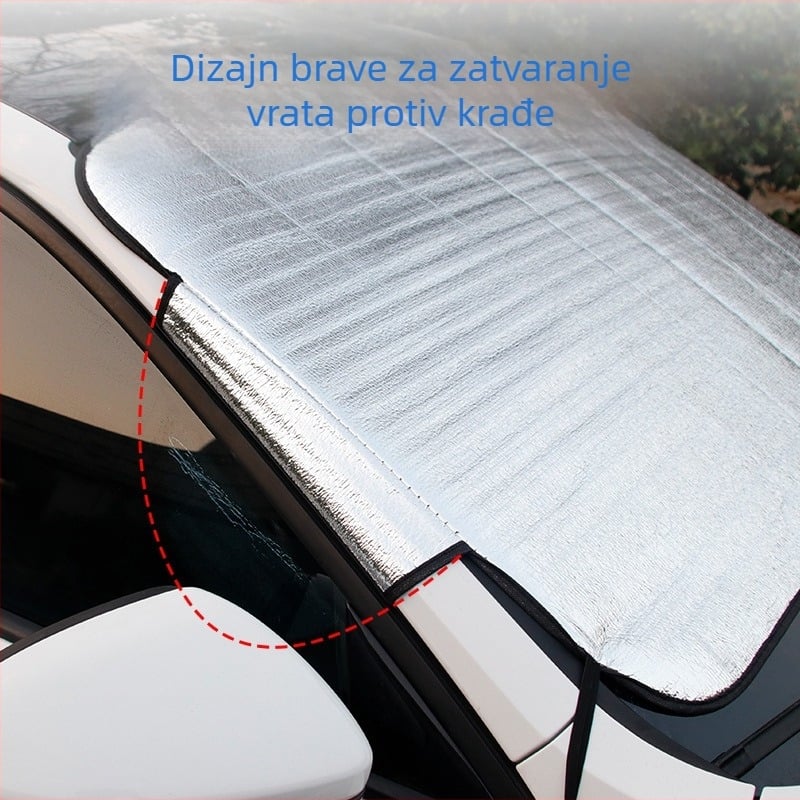 Univerzalni pokrov prednjeg vjetrobranskog stakla za snijeg — montaža pomoću usisnih čašica, zaštita od smrzavanja, mogućnost tiskanja logotipa