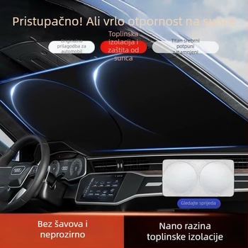 Automobilska sjenila za sunce s teleskopskim sklopom, aluminijska folija, srebrni premaz, toplinska izolacija, moguć tiskanje logotipa, univerzalno za sve modele