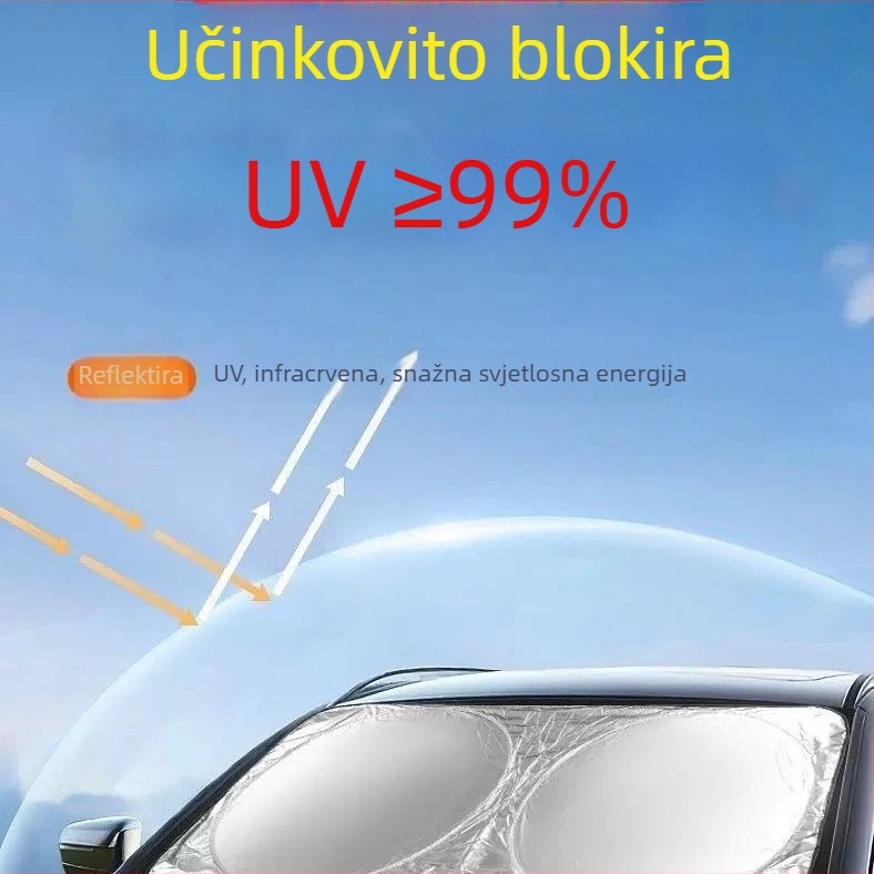 Automobilska sjenila za sunce s teleskopskim sklopom, aluminijska folija, srebrni premaz, toplinska izolacija, moguć tiskanje logotipa, univerzalno za sve modele