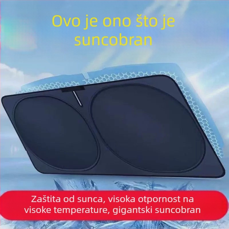 Automobilska sjenila za sunce s teleskopskim sklopom, aluminijska folija, srebrni premaz, toplinska izolacija, moguć tiskanje logotipa, univerzalno za sve modele