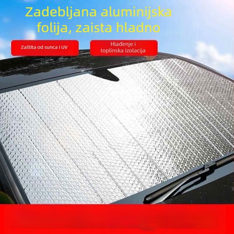 Prednji sjenilac za automobil – sklopivi štitnik od aluminijske folije sa čašicama za pričvršćenje, univerzalna kompatibilnost