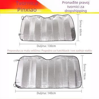 Automobilski sjenčanje sunca s aluminijskom folijom za prednje staklo, univerzalno prilagodljivo, težina 350 g, moguć tisk logotipa