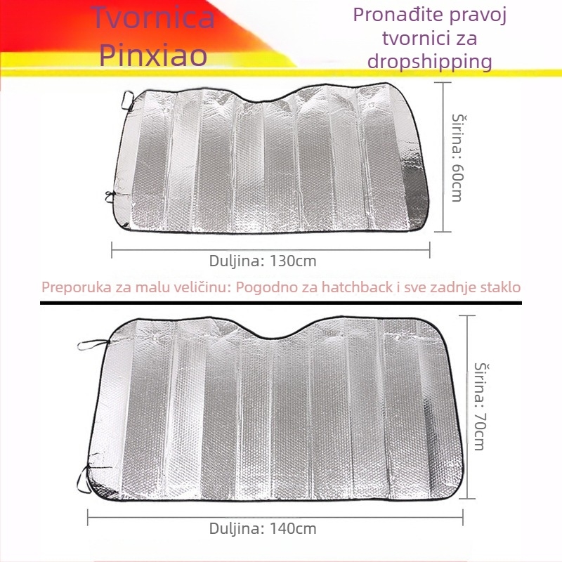 Automobilski sjenčanje sunca s aluminijskom folijom za prednje staklo, univerzalno prilagodljivo, težina 350 g, moguć tisk logotipa