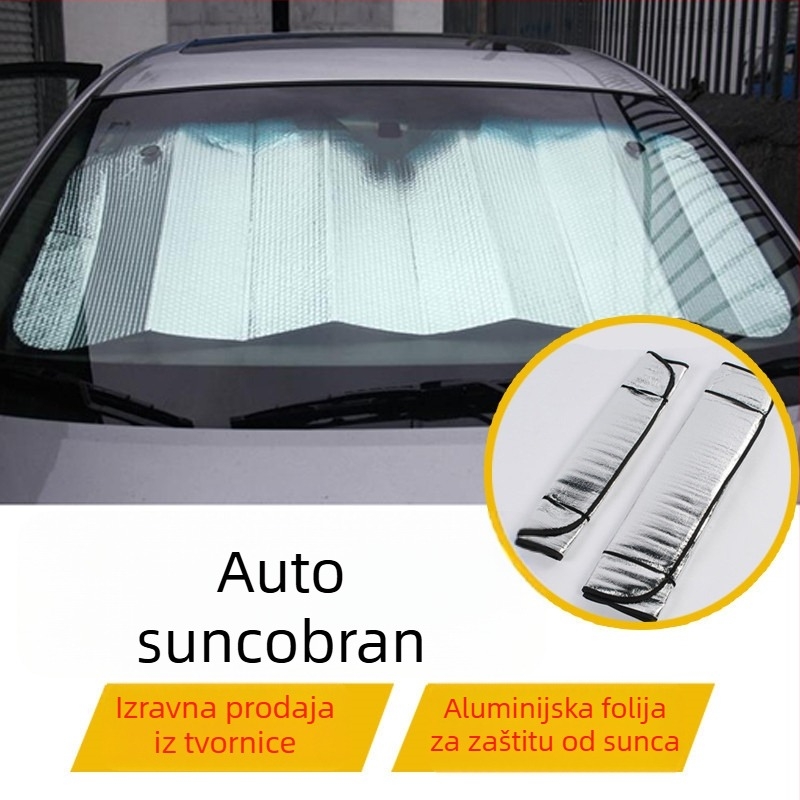 Automobilski sjenčanje sunca s aluminijskom folijom za prednje staklo, univerzalno prilagodljivo, težina 350 g, moguć tisk logotipa