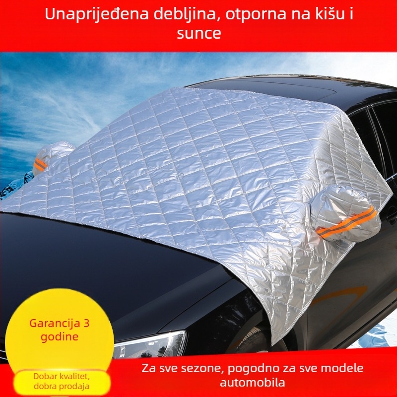 Univerzalno pokrivalo za prednje staklo automobila za zaštitu od snijega i smrzavanja – magnetske kopče, višeslojni aluminijski film (jednostrani/dvostrani/tristrani) s tri prozora, Oxford plat quilt stil, minimalistički stil