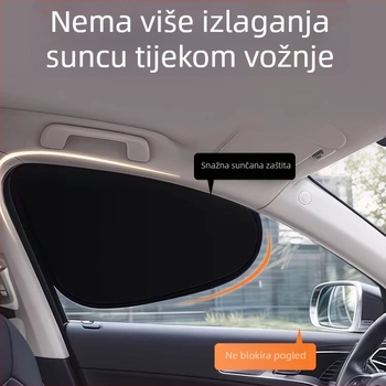 Automobilska sjenila za bočne prozore s elektrostatikom adhezijom; materijal: traka, PVC, čelična žica; ugradnja: statična naljepnica; tisak logotipa: dostupan; kompatibilnost: općenito; prilagodba: nije ponuđena