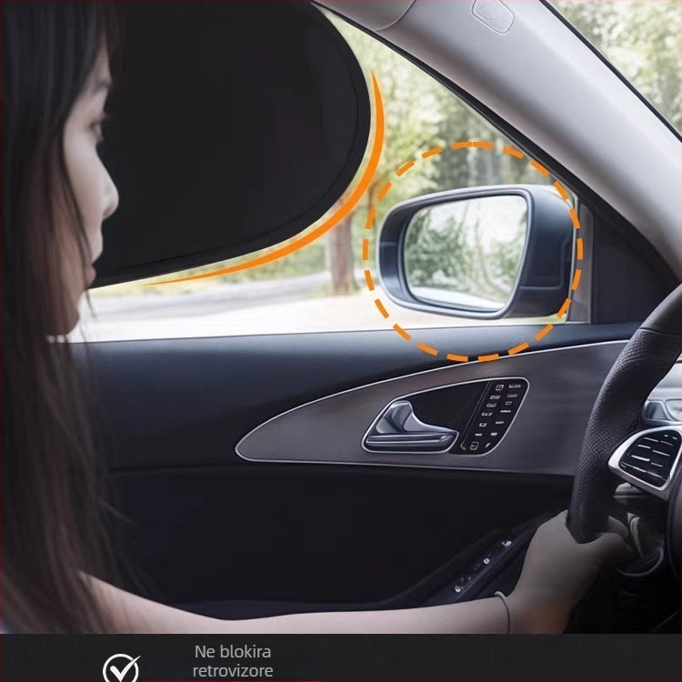 Automobilska sjenila za bočne prozore s elektrostatikom adhezijom; materijal: traka, PVC, čelična žica; ugradnja: statična naljepnica; tisak logotipa: dostupan; kompatibilnost: općenito; prilagodba: nije ponuđena