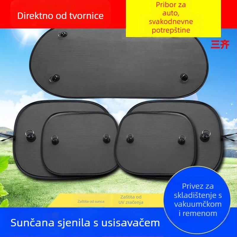 Auto sjenilo za stražnje prozore od najlona mreže, montaža pomoću vaku čašica, ispis logotipa, univerzalno za prozore