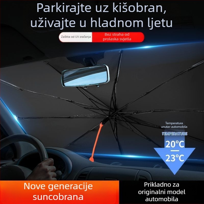 Auto sjenilo za prednje staklo i bočne prozore, aluminijska folija, teleskopska montaža, univerzalni model, jednostavan stil