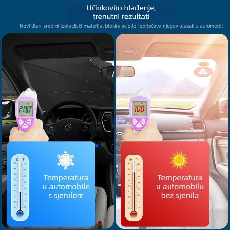 Auto sjenilo za prednje staklo i bočne prozore, aluminijska folija, teleskopska montaža, univerzalni model, jednostavan stil