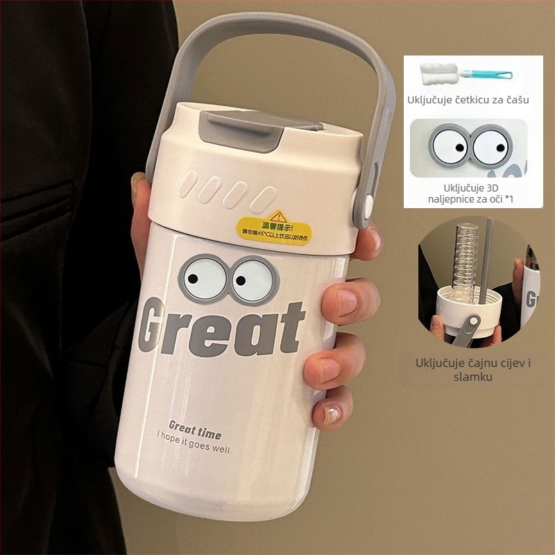 Termos čaša za čaj s odjelom čaja i vode, unutarnji spremnik 316SS, vanjski omotač 201SS, izolacija 6–12 sati, prijenosna uz slamku, poklon pakiranje