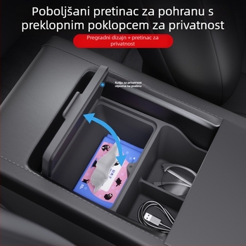 Tesla Model Y Kutija za skladištenje naslona za ruke – silikon, vodootporna, unutarnja montaža, prilagođena obrada, moguć otisak logotipa