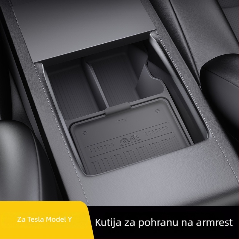 Tesla Model Y Kutija za skladištenje naslona za ruke – silikon, vodootporna, unutarnja montaža, prilagođena obrada, moguć otisak logotipa