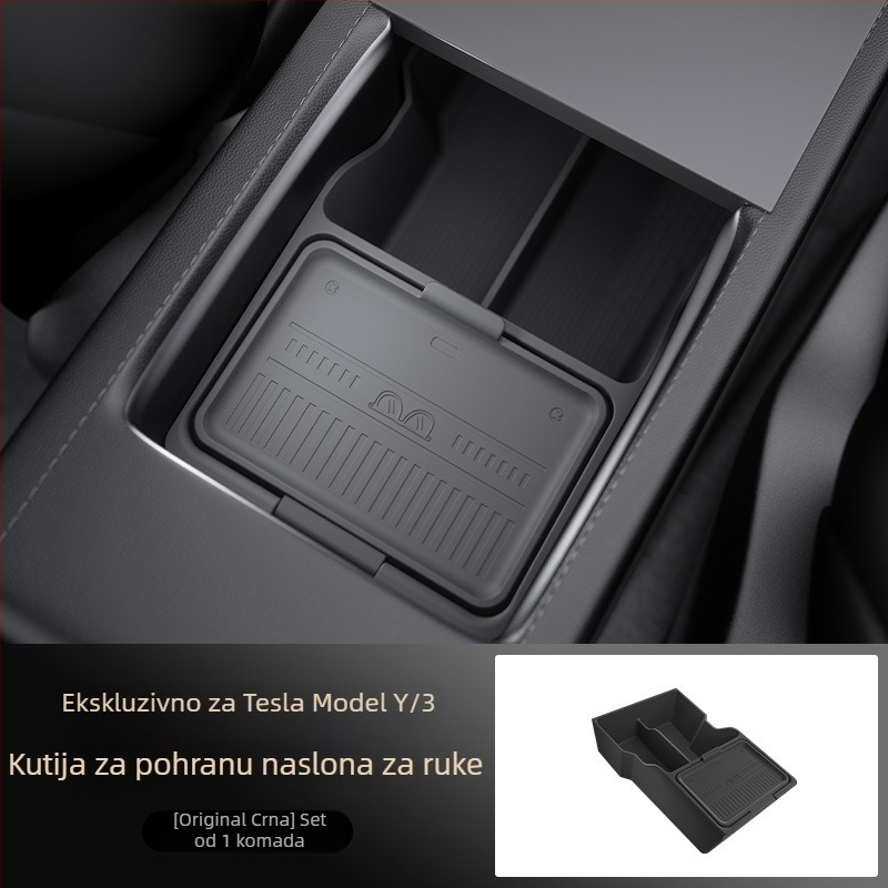 Tesla Model Y Kutija za skladištenje naslona za ruke – silikon, vodootporna, unutarnja montaža, prilagođena obrada, moguć otisak logotipa