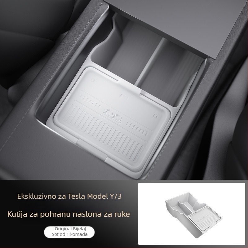 Tesla Model Y Kutija za skladištenje naslona za ruke – silikon, vodootporna, unutarnja montaža, prilagođena obrada, moguć otisak logotipa