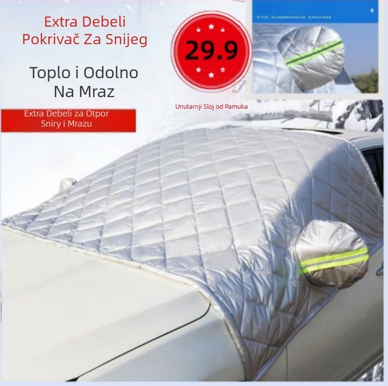 Auto snijeg pokrivač za vjetrobran — aluminijska folija, universalni način ugradnje, universalni modeli, karirani uzorak, izuzetno debeli quilt stil