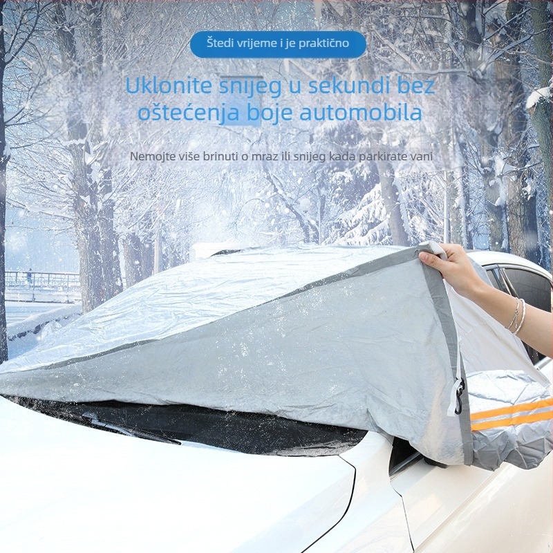 Pokrov za automobil protiv snijega za prednje staklo, PEVA s podlogom, univerzalni, montaža statičkim trakom, reflektirajućom trakom
