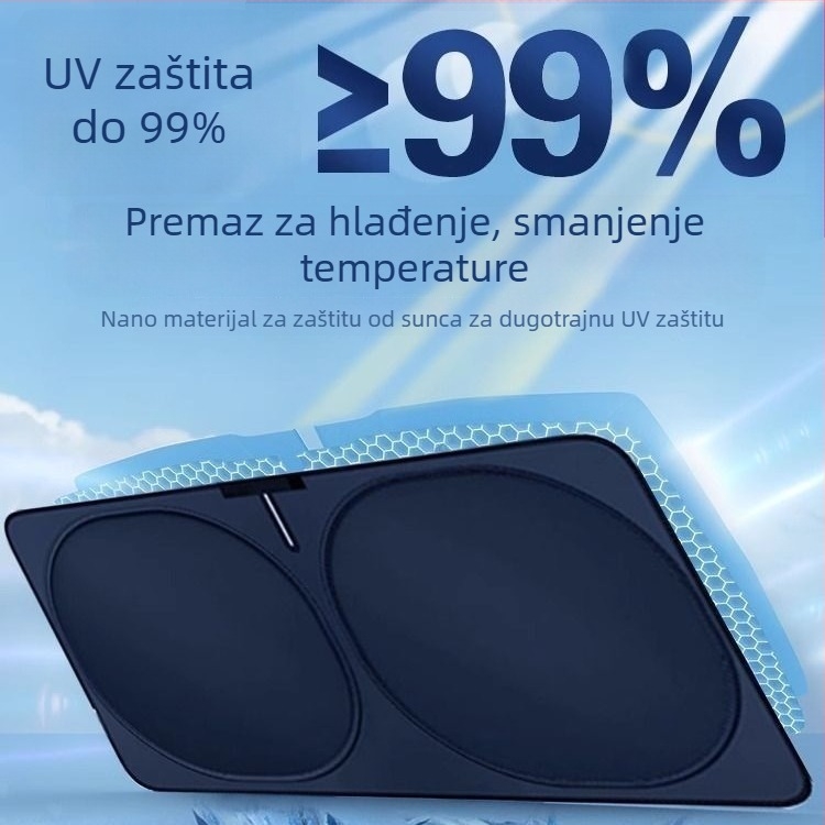 Auto suncobran za prednje staklo - Titanium Silver, ugradnja kartom, uzorak s logom marke, ispis logotipa, mogućnost prilagodbe
