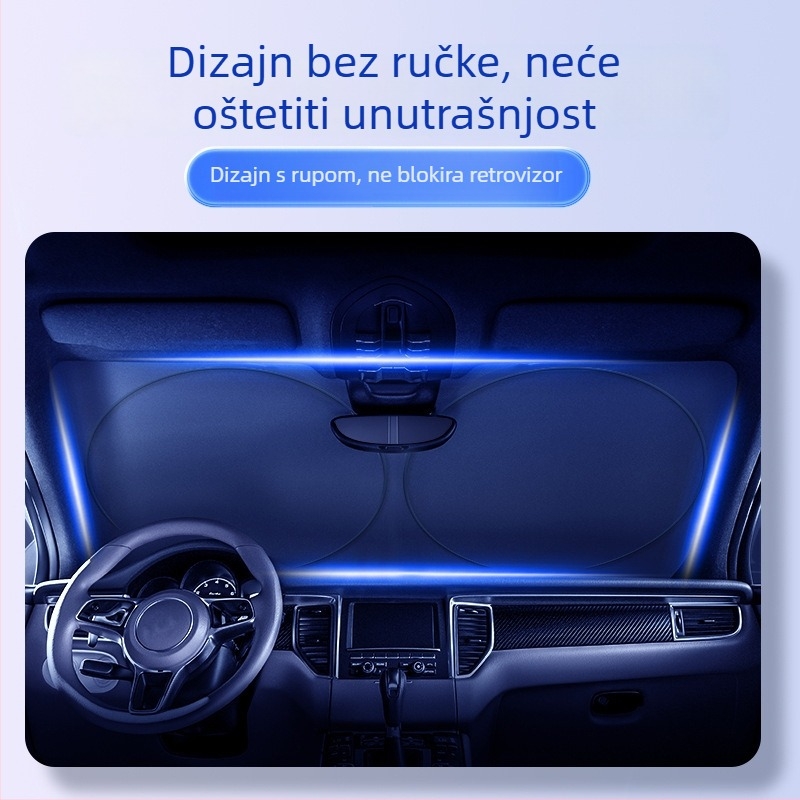 Auto suncobran za prednje staklo - Titanium Silver, ugradnja kartom, uzorak s logom marke, ispis logotipa, mogućnost prilagodbe