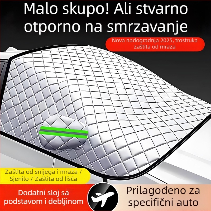 Univerzalno pokrivalo za prednje staklo automobila - aluminijska folija, dvostruki sloj, montaža klikom, mrežasti uzorak