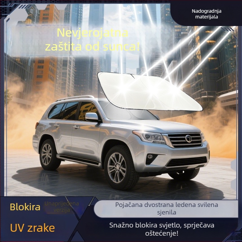 Unutarnji auto sjenilica s aluminijskom folijom, instalacija snap-in, za prednju ploču, mogućnost ispisa logotipa