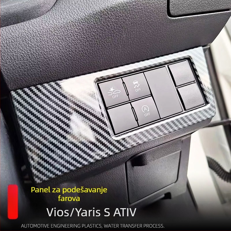 Unutarnji dekorativni panel za podešavanje svjetla za Vios Yaris ATIV — ABS materijal, jednodelno oblikovanje, kompatibilan s izlazom zraka, tipkama na volanu, navigacijskim zaslonom i panelom vrata.