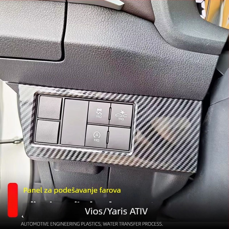Unutarnji dekorativni panel za podešavanje svjetla za Vios Yaris ATIV — ABS materijal, jednodelno oblikovanje, kompatibilan s izlazom zraka, tipkama na volanu, navigacijskim zaslonom i panelom vrata.