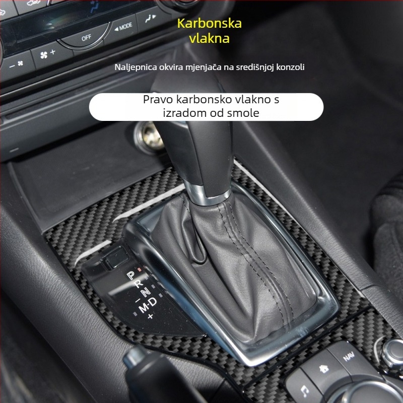 Unutarnje naljepnice Mazda 3 – karbonska vlakna + epoksidna smola, model XGM-5544, ukras ručice mjenjača u središnjoj konzoli