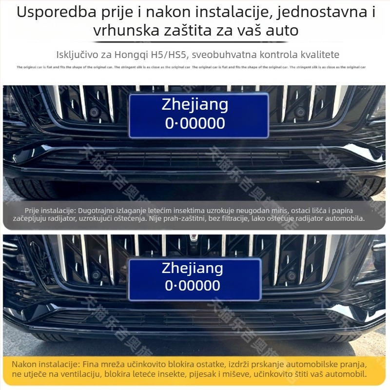 Nerđajuća čelična mreža protiv insekata za središnju rešetku Hongqi H5/H5S (modeli 2023–2025), lagani klik-montaža