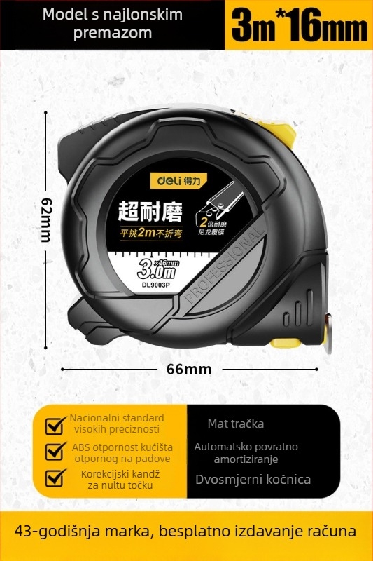 DL9003 Deli mjerač trake — ABS kućište, visoka preciznost, opća namjena, raspon mjerenja 2 m