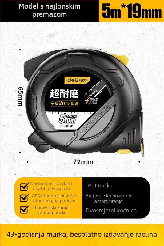 DL9003 Deli mjerač trake — ABS kućište, visoka preciznost, opća namjena, raspon mjerenja 2 m