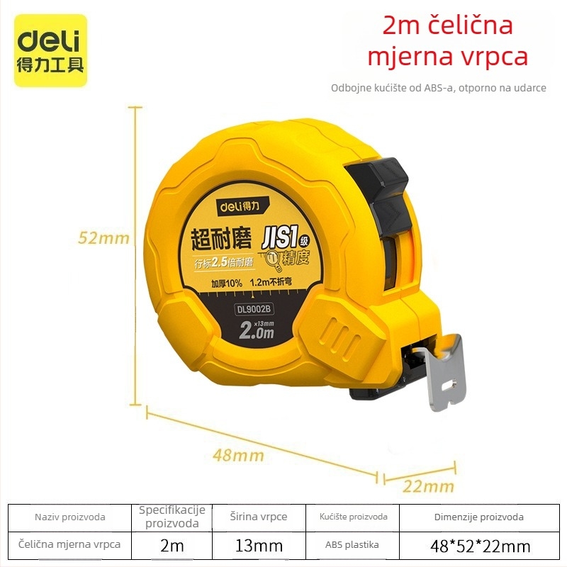 DL9003 Deli mjerač trake — ABS kućište, visoka preciznost, opća namjena, raspon mjerenja 2 m