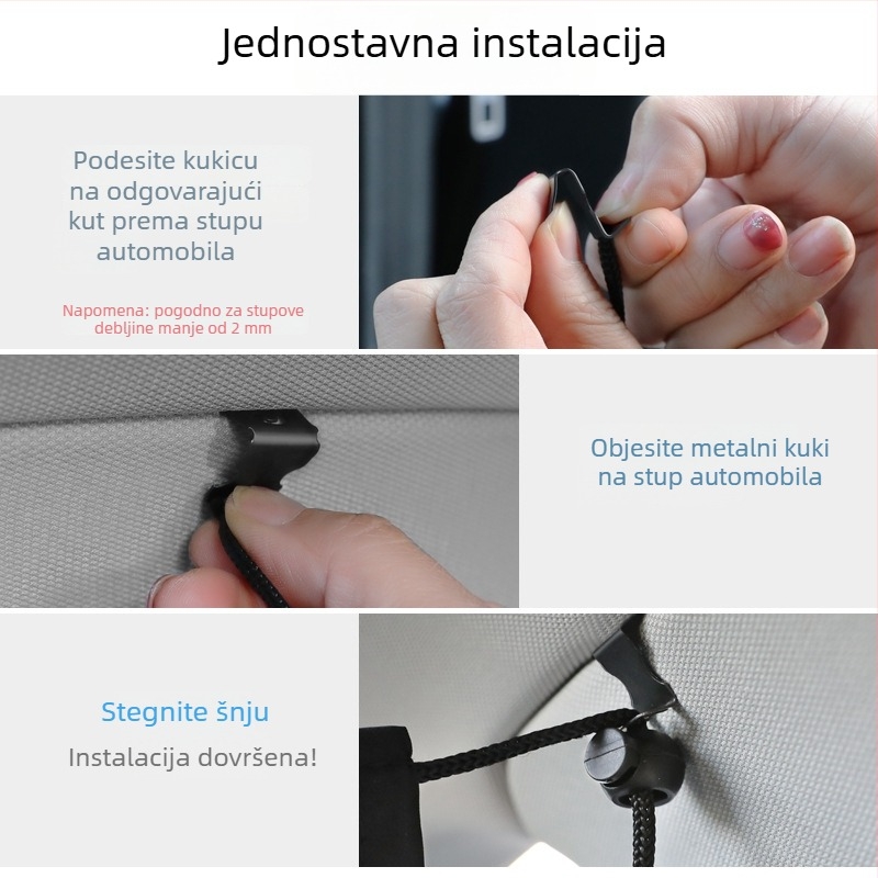 Unutarnja pregrada automobila, zavjesa za sunčevu zaštitu i toplinsku izolaciju, prednji i zadnji redovi, privatnost; Materijal: Spring Asia Spun; Prilagodba: Da; Univerzalni model; Način montaže: Vješanje
