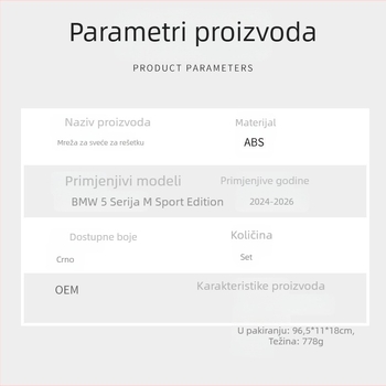 Prednja rešetka s mrežom protiv insekata za BMW 5 Series M Sport paket (godine 24–26) — Czpinchen ABS, model: konzultirajte korisničku službu