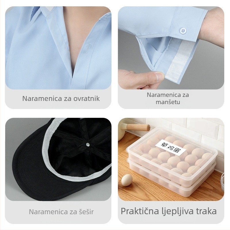 Set dodataka za odijelo: naljepnice protiv prljavštine i upijanja znoja za ovratnik, dekolte, manžete, vizir kapice i peta (Debljina 2.5; Materijal: Tkanina; Uzorak: Jednobojan; Funkcija: Antistatika; Pakiranje: 500)